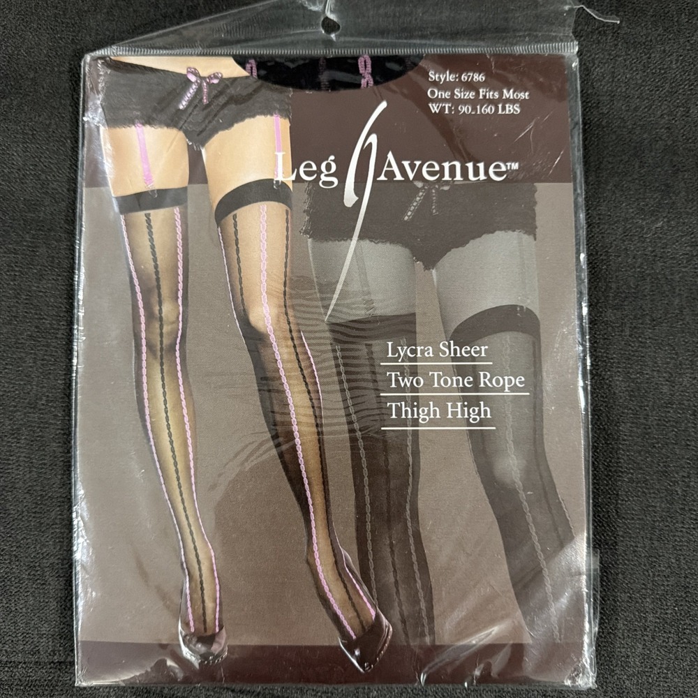 Leg Avenue 6786 Sheer Thigh High Stockings Black Pink Rope Stripe One Size 0021